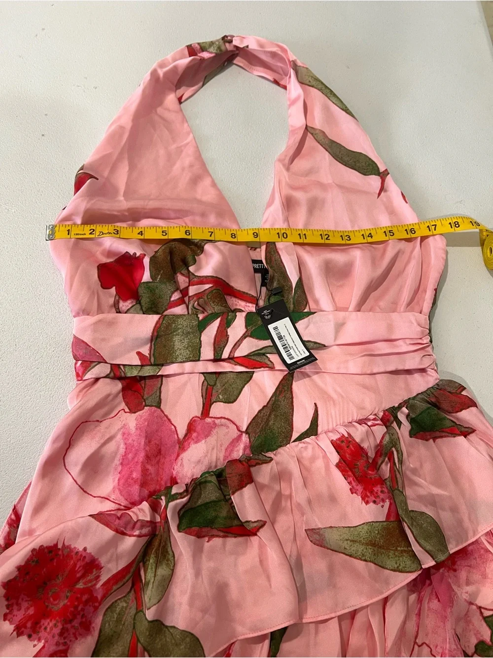 PRETTYLITTLETHING  Pink Floral Halter Tiered Maxi Dress 12 NWT